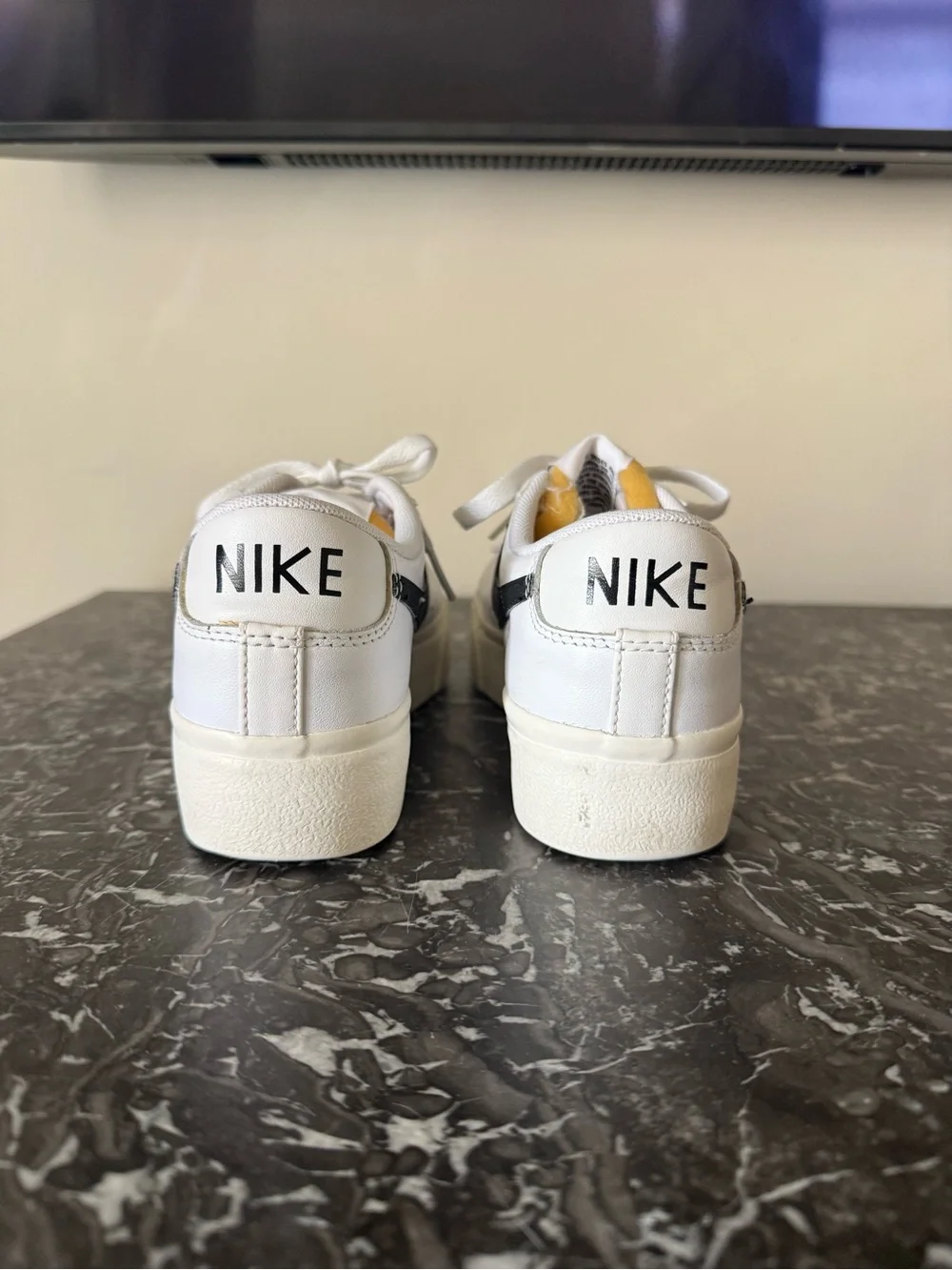 Nike White Leather Platform Sneakers with Black Swoosh